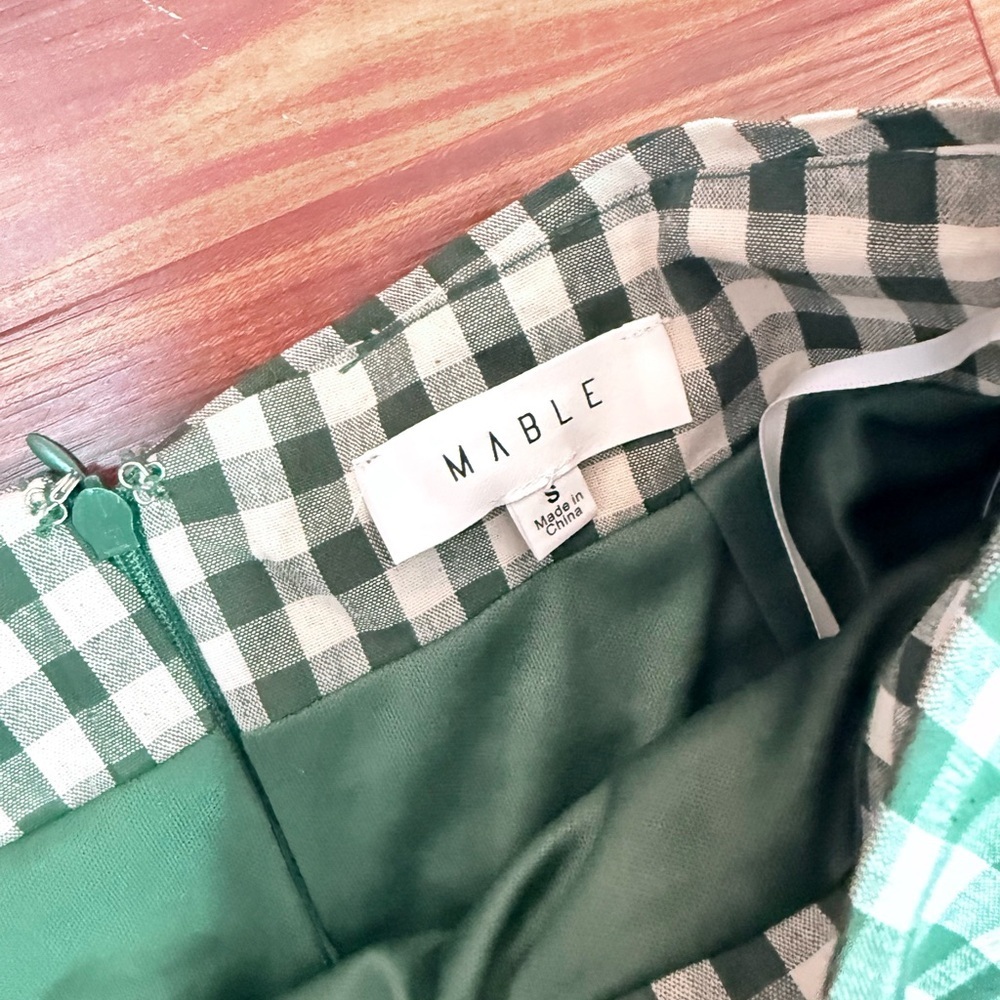 Anthropologie MABLE Green & White Gingham Ruffle Mini Skirt Set - Picture 4 of 9